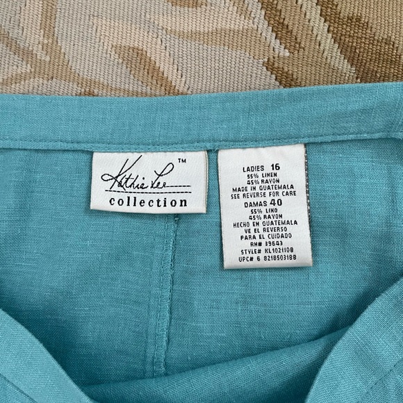 Turquoise aqua linen skirt size 16 by Kathie Lee collection - Picture 2 of 5
